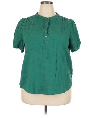 J. Crew Green Short-Sleeve Cotton gauze Top